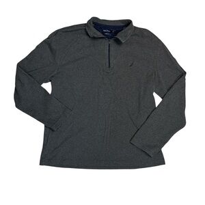 Nautica Gray 3/4 Zip Up Sweater Charcoal Grey with Navy Blue Detail Slim Fit XL